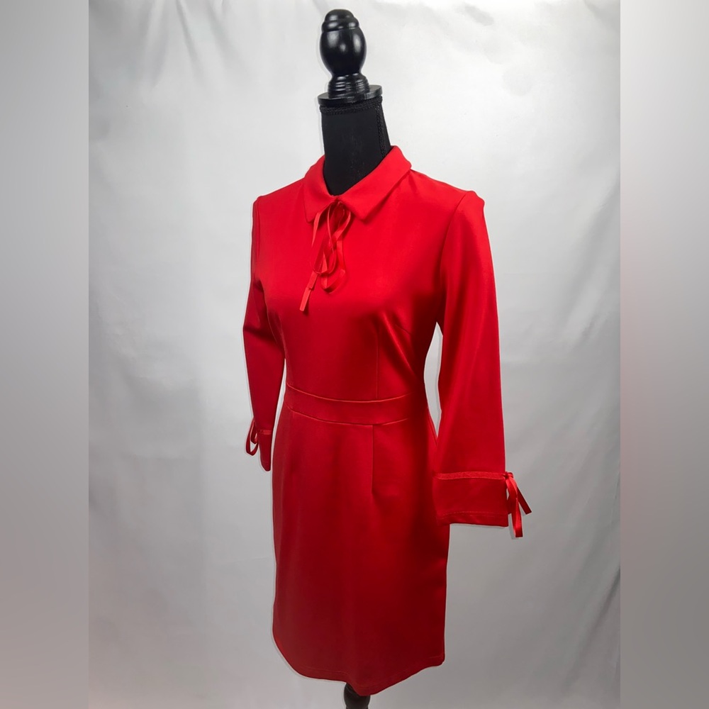 Red Dress Vintage Style Tie Medium Oserjep Quarter Length Sleeve Cotton blend